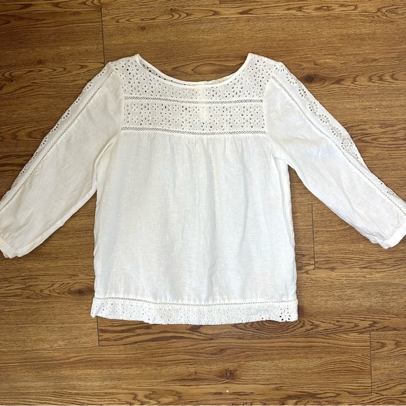J. Crew Tops - NWOT J. CREW White Linen Peasant Eyelet Women’s Preppy Blouse Top - Size Small
